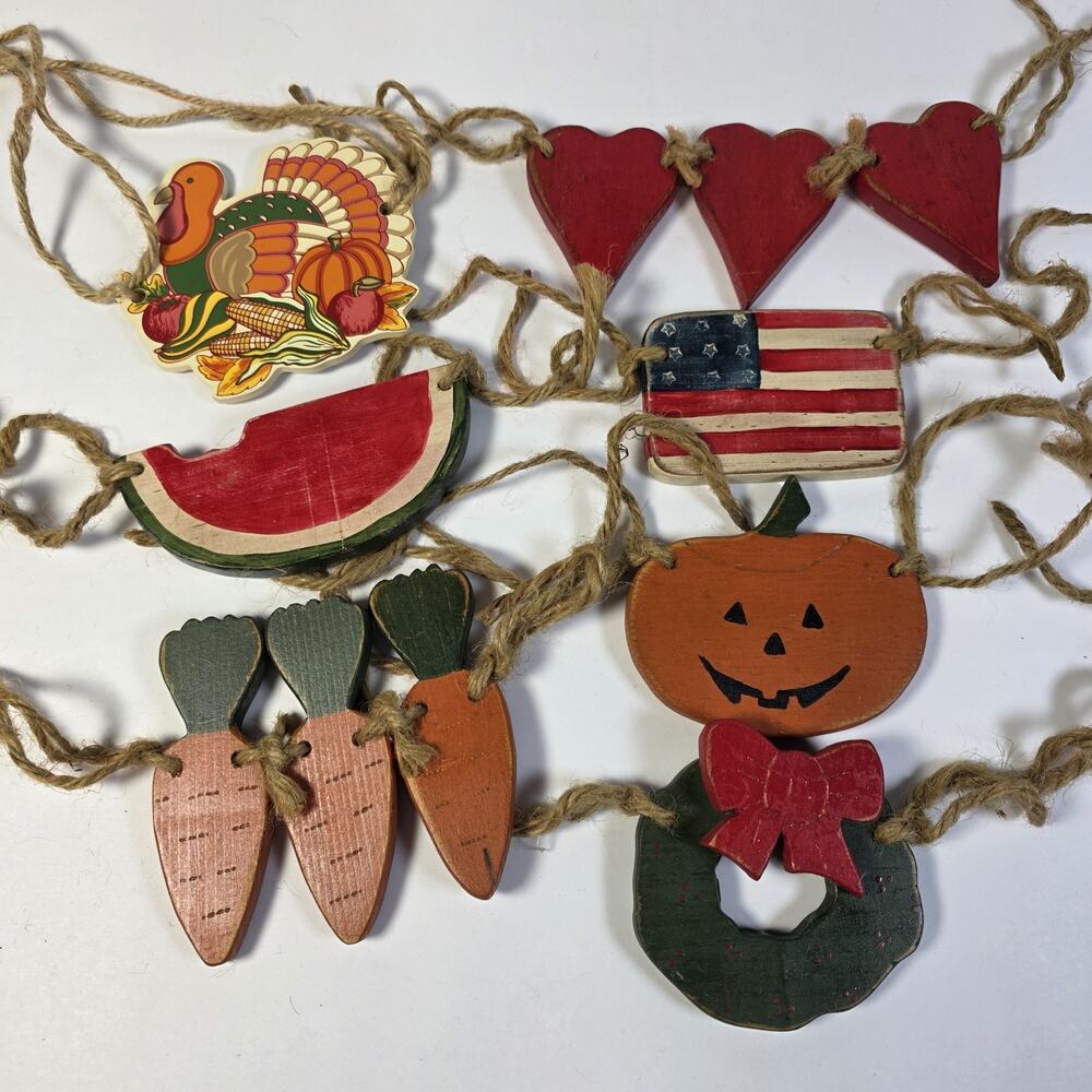Primitive Holiday Decor Hanging Signs Lot Seasonal Wood Folk Art Rustic Country